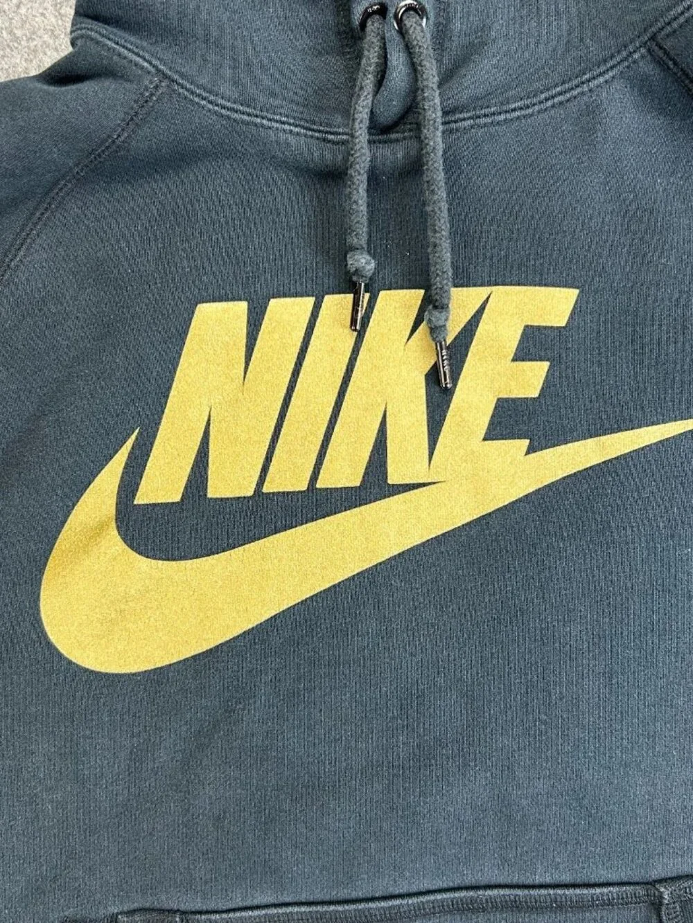 Nike Pullover Hoodie Mens L Black Gold Graphic Logo Drawstring Kangaroo Pockets